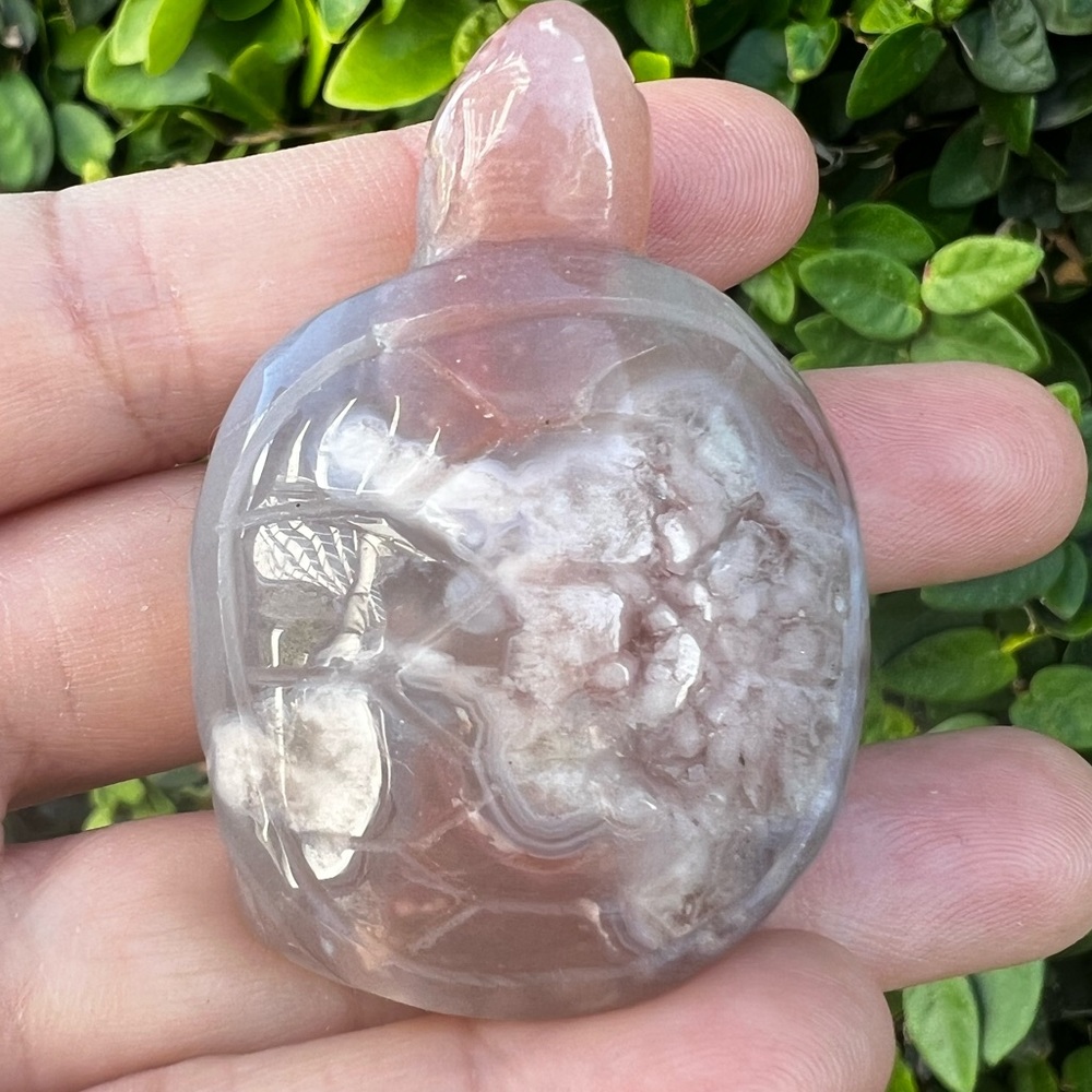Pink Flower Agate Turtle Carving - Picture 3 of 6